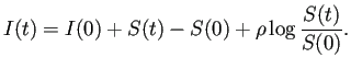 $\displaystyle I(t)=I(0)+S(t)-S(0)+\rho\log\frac{S(t)}{S(0)}.
$