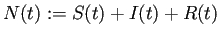 $ N(t):=S(t)+I(t)+R(t)$