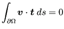 $\displaystyle \int_{\rd\Omega}\bm{v}\cdot\bm{t}\;\D s=0
$