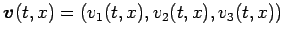 $\displaystyle \Vector{v}(t,x)=(v_1(t,x),v_2(t,x),v_3(t,x))
$