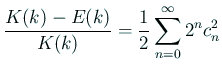 $\displaystyle \frac{K(k)-E(k)}{K(k)} =\frac{1}{2}\sum_{n=0}^\infty 2^nc_n^2$