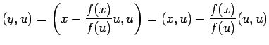 $\displaystyle (y,u)=\left(x-\frac{f(x)}{f(u)}u,u\right)
=(x,u)-\frac{f(x)}{f(u)}(u,u)
$