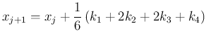 $\displaystyle x_{j+1}=x_j+\frac{1}{6}\left(k_1+2k_2+2k_3+k_4\right)
$