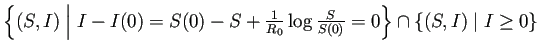 $ \left\{(S,I)\relmiddle\vert
I-I(0)=S(0)-S+\frac{1}{R_0}\log\frac{S}{S(0)}=0\right\}\cap
\left\{(S,I)\relmiddle\vert I\ge 0\right\}$