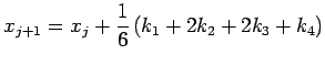 $\displaystyle x_{j+1}=x_j+\frac{1}{6}\left(k_1+2k_2+2k_3+k_4\right)
$