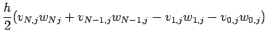 $\displaystyle \frac{h}{2}(v_{N,j}w_{Nj}+v_{N-1,j}w_{N-1,j}
-v_{1,j}w_{1,j}-v_{0,j}w_{0,j})$