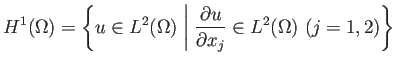 $\displaystyle H^1(\Omega)
=\left\{u\in L^2(\Omega)\relmiddle\vert
\frac{\rd u}{\rd x_j}\in L^2(\Omega) (j=1,2)\right\}
$