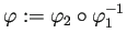 $ \varphi:=\varphi_2\circ\varphi_1^{-1}$