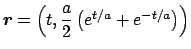 $ \Vector{r}=\left(t,\dfrac{a}{2}\left(e^{t/a}+e^{-t/a}\right)\right)$