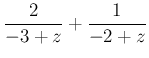 $\displaystyle f(z)=\frac{(z+2)(z^2-5z+6)+3z-7}{z^2-5z+6}
=z+2+\frac{3z-7}{(z-2)(z-3)}.
$