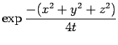 $\displaystyle \exp\frac{-(x^2+y^2+z^2)}{4t}
$