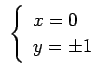 $\displaystyle  \left\{ \begin{array}{l} x=0 \ y=\pm1 \end{array} \right.  $