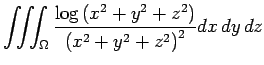 $ \dsp\tint_{\Omega}\frac{\log\left(x^2+y^2+z^2\right)}{\left(x^2+y^2+z^2
\right)^2}\DxDyDz$