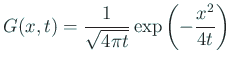 $\displaystyle G(x,t)=\frac{1}{\sqrt{4\pi t}}\exp\left(-\frac{x^2}{4t}\right)
$